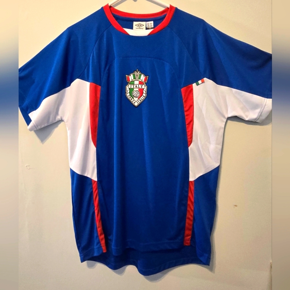 Italy Early 2000's Warm Up Football Jersey Azzurri Blue Soccer Shirt Size L